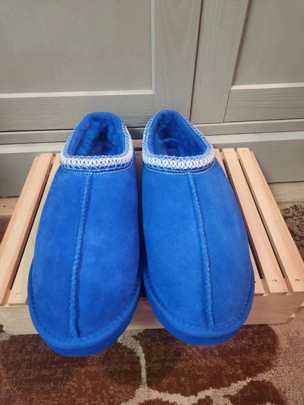 UGG TASMAN DIVE BLUE SUEDE SHEEPSKIN BRAIDED CLASSIC SLIPPERS MENS 6 WOMENS 8